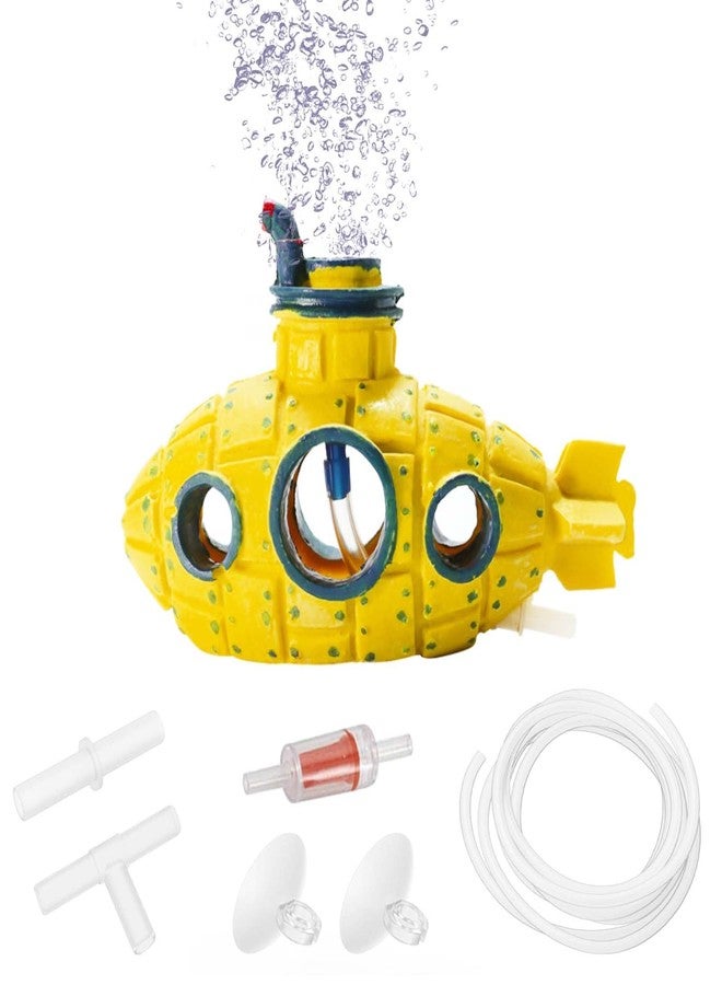 Moonorange Aquarium Air Bubbler Decoration Kit, Fish Tank Air Stone Set, Realistic Submarine Ornaments with Full Accessories. (Submarine Kit-Yellow) - Image 1